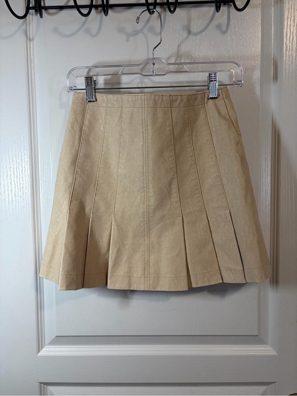 Free People Beige Pleated Mini Skirt